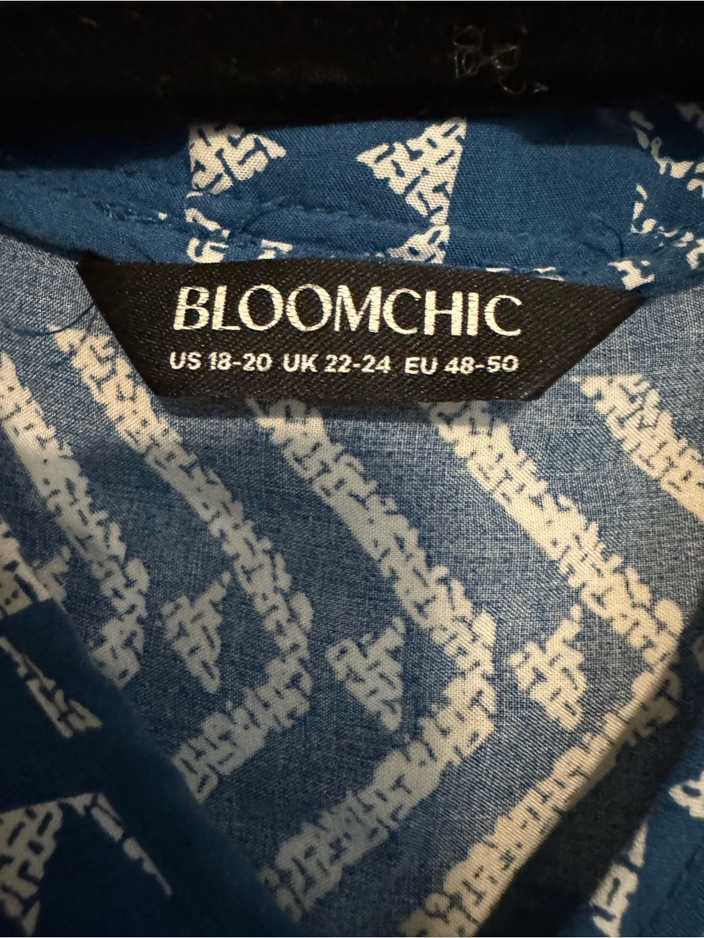 BloomChic Teal and White V-Neck Patterned Sleeveless Dress - Picture 3 of 3